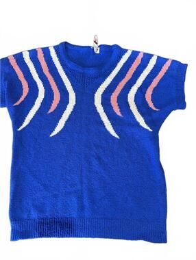 Vintage Blue Short Sleeve Sweater Top
